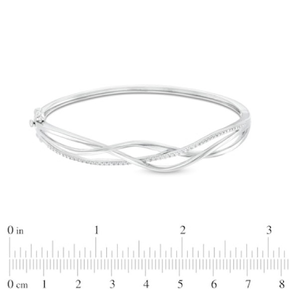 1/5 CT. T.W. Diamond Intertwined Petite Bangle in Sterling Silver - Picture 3 of 6